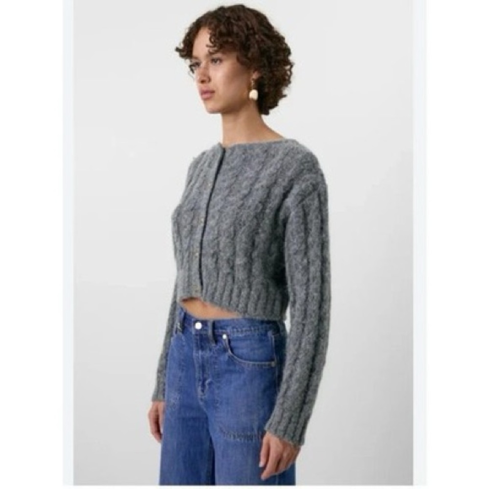 GAP x Cult Gaia XL Cropped Cable-Knit Cardigan Gray